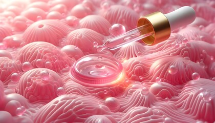 Pink Collagen Skin Serum Oil drop on skin cell, Skin Repair, moisturizer, collagen serum, advertising background ready to use, 3D rendering