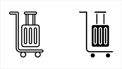 Luggage trolley with case different style icon set on white background