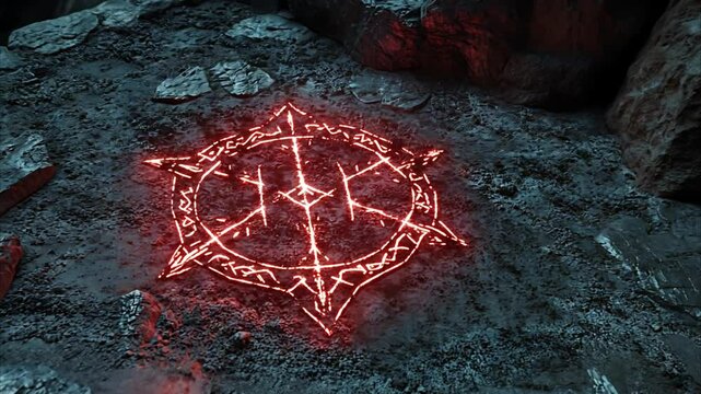 Glowing Red Symbol on Stone
