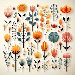 Obraz premium Colorful and Elegant Floral Icons and Symbols in Simplified Design Form