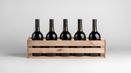 Wooden Crate with Six Bottles of Red Wine