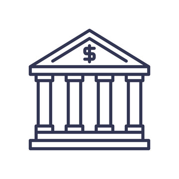 recommend clip art: Line art of a classical building with columns and a dollar sign, symbolizing financial institutions or banks.