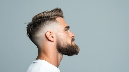Fototapeta premium Stylish Male Haircut with Beard Profile View