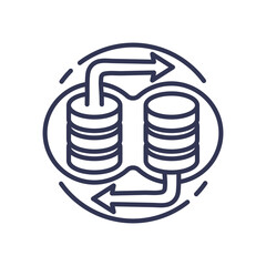 Two database icons with arrows indicating data transfer, symbolizing data integration and synchronization.