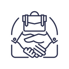 Illustration of a handshake and briefcase symbolizing business collaboration and contribution.