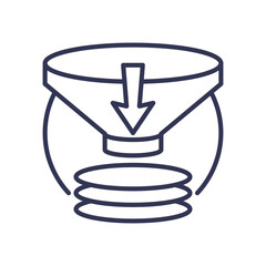 Illustration of data refinement process with a funnel filtering data into organized blocks.