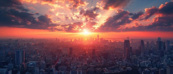 Breathtaking Sunset Over a Vibrant City Skyline