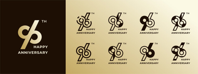 Logo 96th gold color, years happy anniversary gold