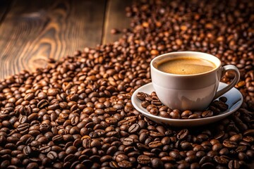 Fototapeta premium Cup of coffee with beans on a background