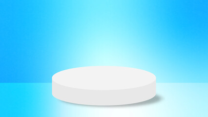 Realistic white cylinder pedestal podium on light blue gradient background. Vector rendering geometric forms design. Minimal scene. shadow. Stage showcase, Mockup product display.