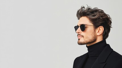 Obraz premium Stylish Man with Sunglasses Against Neutral Background