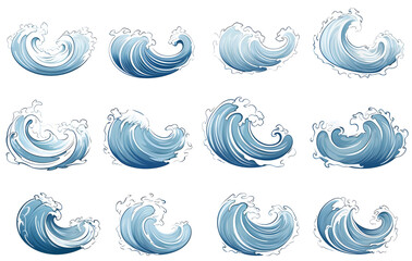 Water set, various shapes, illustrations