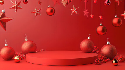 Festive Red Background with Ornaments and Stars