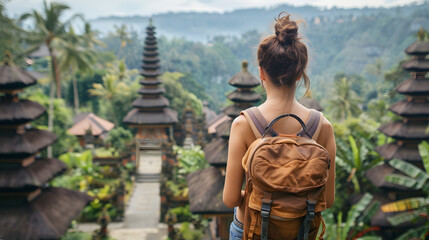 Woman with backpack exploring Bali, Indonesia