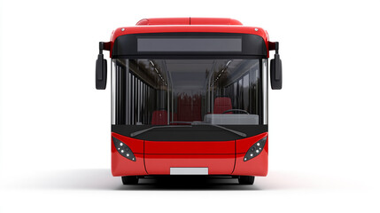 A modern red city bus parked at the bus stop in an urban area during the daytime