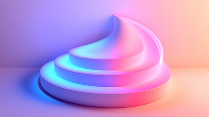 3D Holographic Spiral Podium Concept: Symbolizing Growth and Progress with Ample Copy Space on a White Background