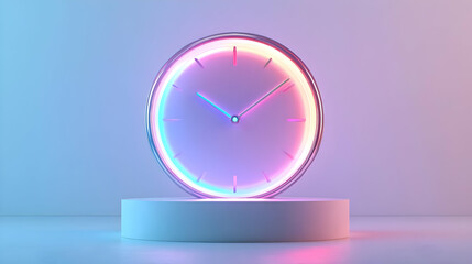 3D Holographic Clock Podium Concept for 2025 Planning - Modern Icon Featuring Time Management Design on Clean White Background with Ample Copy Space