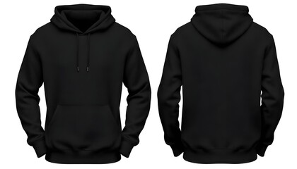 Front and back of black sweatshirt hoodie , Hoodie sweatshirt long sleeve with clipping path
