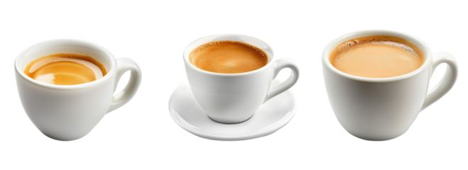 Collection of coffee cups isolated on white background