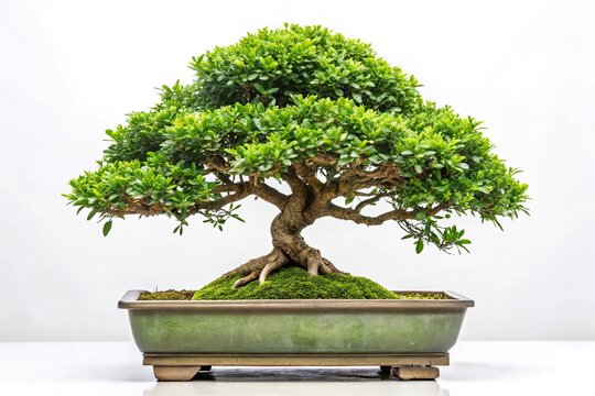 Depth of Field Serissa foetida or chinese box bonsai over white background