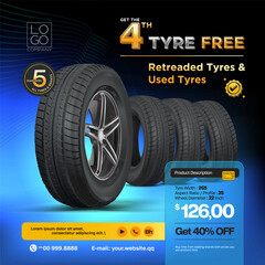 An advertising poster on the sale of car wheels. Promotion for social media, website and other advertising.