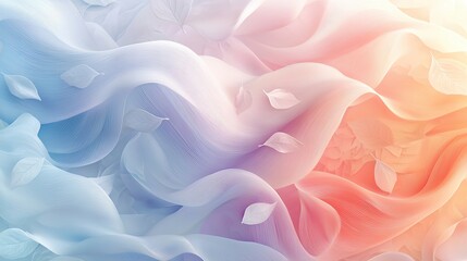 Obraz premium Abstract swirling patterns of wind, clouds, and leaves in soft pastel colors, symbolizing the movement of air in the environment