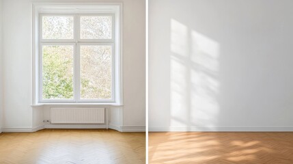 Bright Minimalist Room with Window and Light Shadows