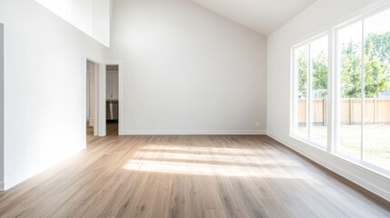 Spacious Bright Room with Large Windows and Wooden Floor