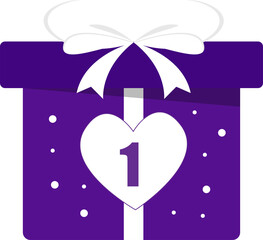 gift box with heart and ribbon and number 1