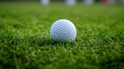 Obraz premium A close-up of a golf ball resting on lush green grass, perfect for sports and outdoor themes.