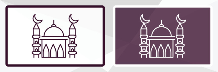 Obraz premium small mosque outline icon. Linear vector from religion concept. Thin line white and black small mosque icon isolated on white and dark background