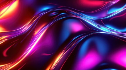 Fototapeta premium A vibrant, high-quality background with abstract glass-like waves in neon colors, illuminated by glowing light sources