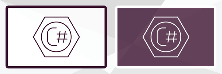 c sharp outline icon. Linear vector from programming concept. Thin line white and black c sharp icon isolated on white and dark background