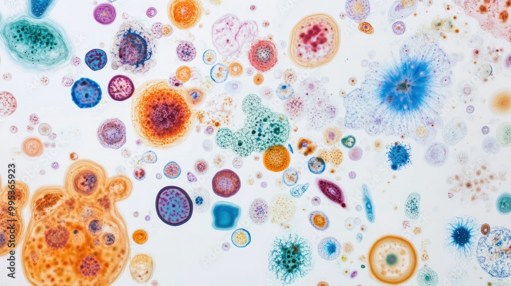 Poster Microscopic View of Colorful Organic Shapes and Structures