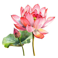 Fototapeta premium Beautiful pink lotus flower blossoms in spring, isolated on white background