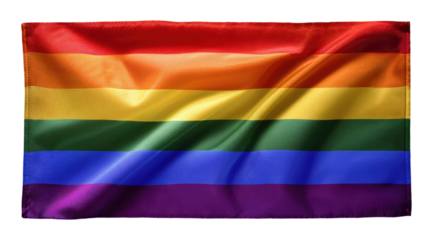 A vibrant rainbow flag symbolizing LGBTQ pride, featuring bold horizontal stripes in six colors.