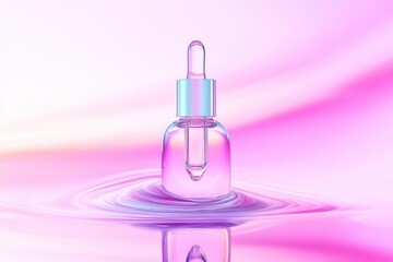 Obraz premium Glass Dropper Bottle on Swirling Pink Background