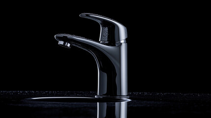 Stylish modern faucet set against a black background showcasing sleek design and reflections