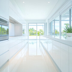 Fototapeta premium A kitchen with white cabinets and a white countertop