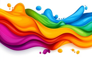 Colorful wave with a splash of blue. The wave is made up of many different colors. The colors are red, yellow, green, and blue. graphics design in a white background