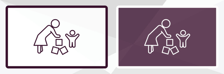 babysitter and child outline icon. Linear vector from people concept. Thin line white and black babysitter and child icon isolated on white and dark background