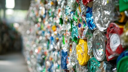 Obraz premium A Wall of Crushed Aluminum Cans in Various Colors