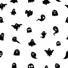 Ghost seamless pattern silhouette, halloween ghost background on white background, vector illustration