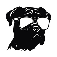 Trendy Cane Corso Dog with Sunglasses Silhouette Vector Art