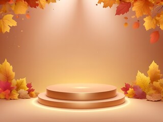 abstract light pastel glow neon autumn golden color background with low stage podium