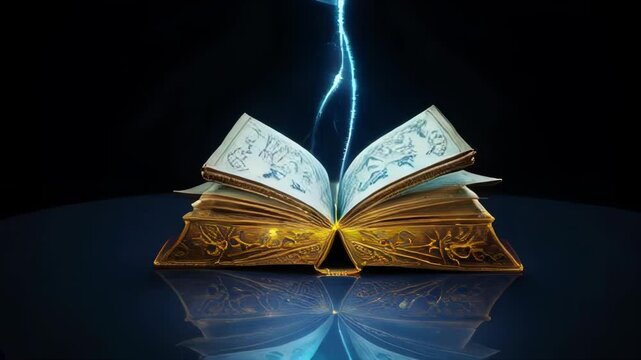 An old book with glowing blue light emanating from it. Perfect for fantasy, magic, and mystery themes.. AI Generation