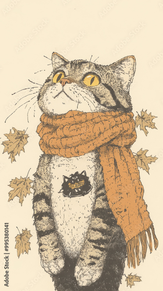 Canvas Prints A drawing of a cat wearing a scarf