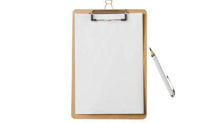 Clip board with paper sheet isolated on transparent background, png