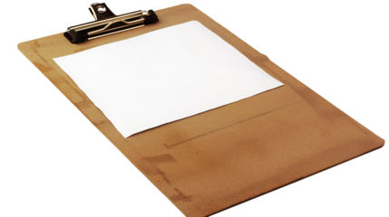 Clip board with paper sheet isolated on transparent background, png