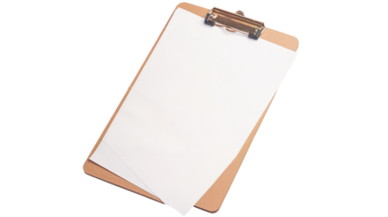 Clip board with paper sheet isolated on transparent background, png